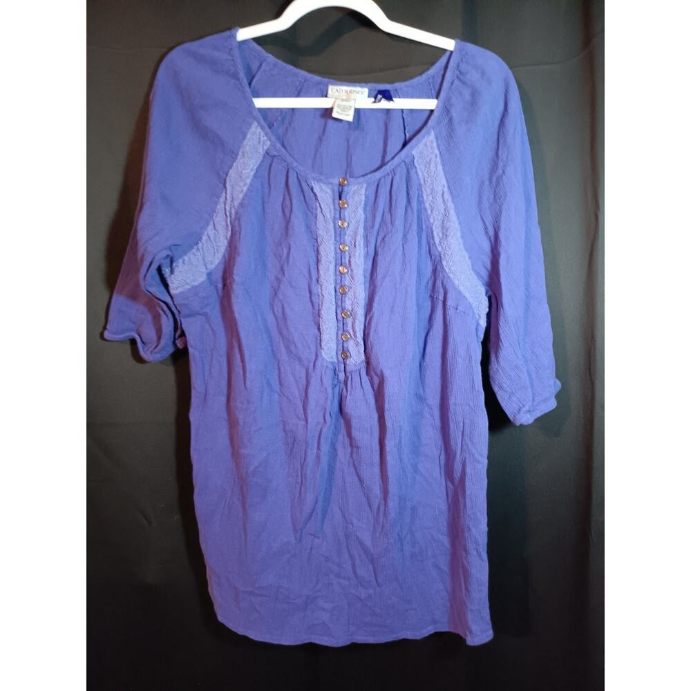 CATHERINES 0X WP Petite Gauzy Purple Blouse Y2K Boho Plus Size Fall 3/4 Sleeve